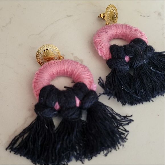 Handmade tassel hoops earrings macrame stainless steel new - Picture 3 of 9